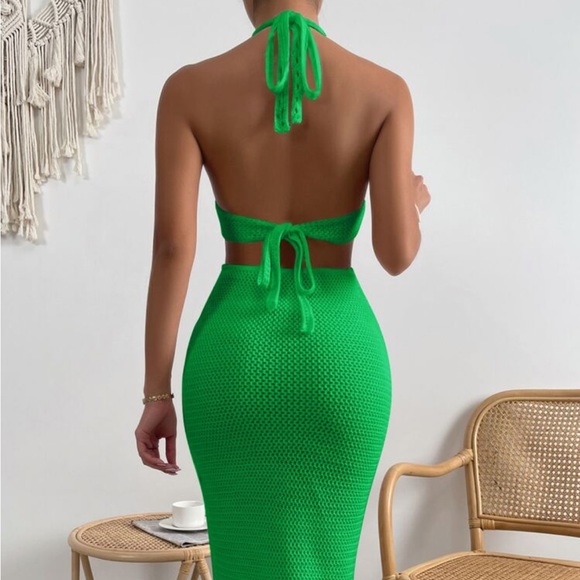Green O-ring Knitted Cut out Dress - Picture 2 of 8